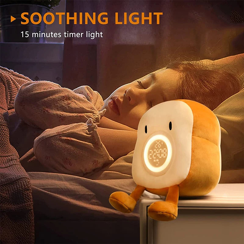 Plush Alarm Clock with Rechargeable Night Light and Phone Holder