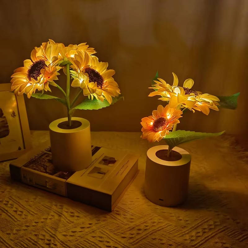 Adjustable USB Rechargeable Sunflower LED Night Light Lamp with Flexible Stem