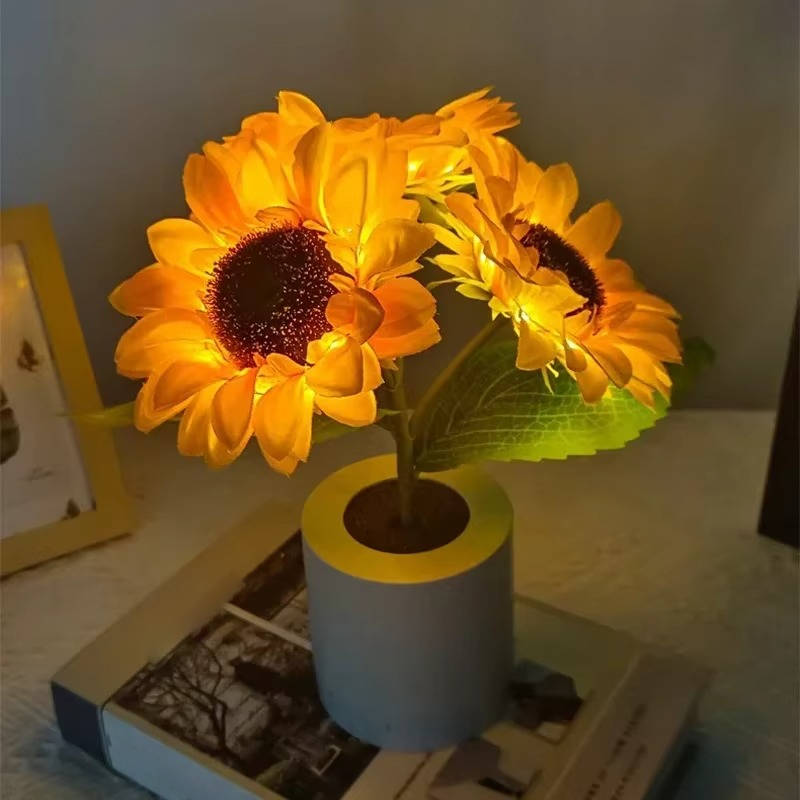 Adjustable USB Rechargeable Sunflower LED Night Light Lamp with Flexible Stem