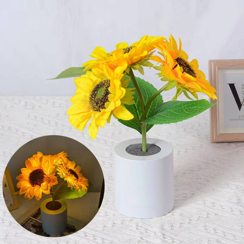Adjustable USB Rechargeable Sunflower LED Night Light Lamp with Flexible Stem