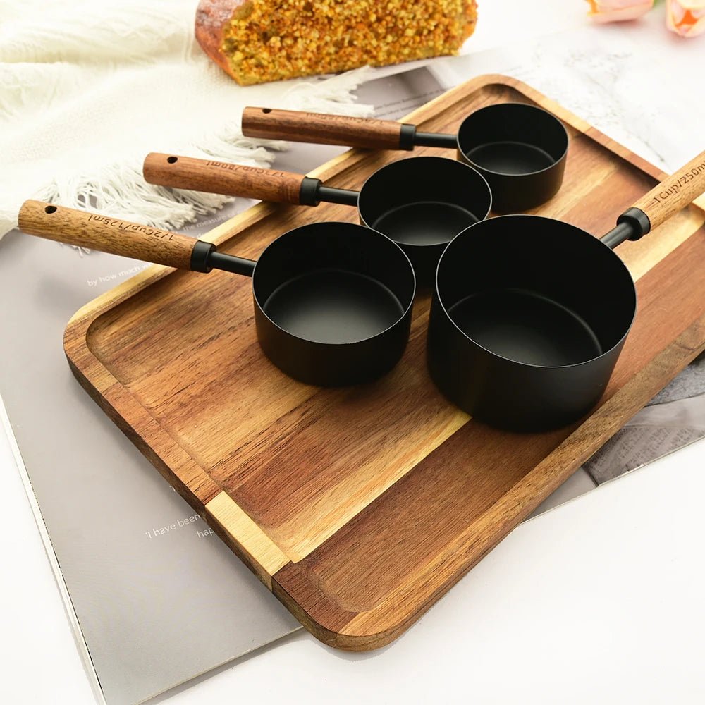 Walnut Wooden Measuring Set with Black Stainless Steel (8 Piece Set)