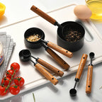 Walnut Wooden Measuring Set with Black Stainless Steel (8 Piece Set)