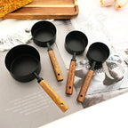 Walnut Wooden Measuring Set with Black Stainless Steel (8 Piece Set)
