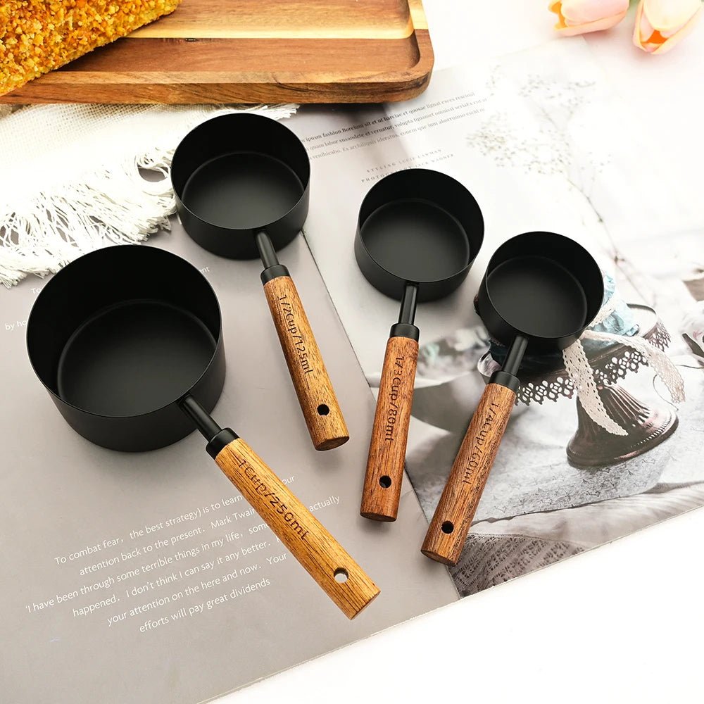 Walnut Wooden Measuring Set with Black Stainless Steel (8 Piece Set)