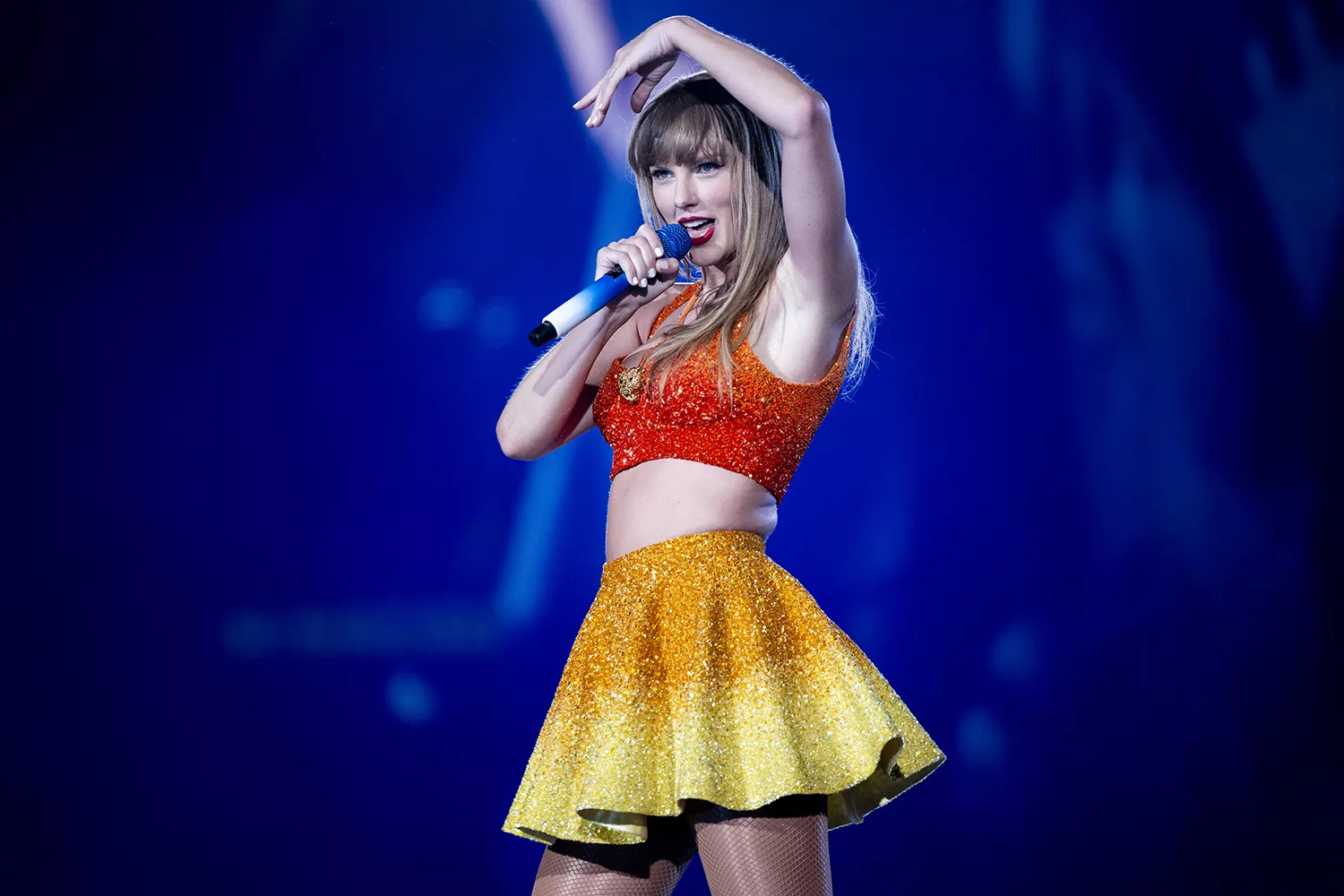 Taylor Swift performing during The Eras Tour in Spain.